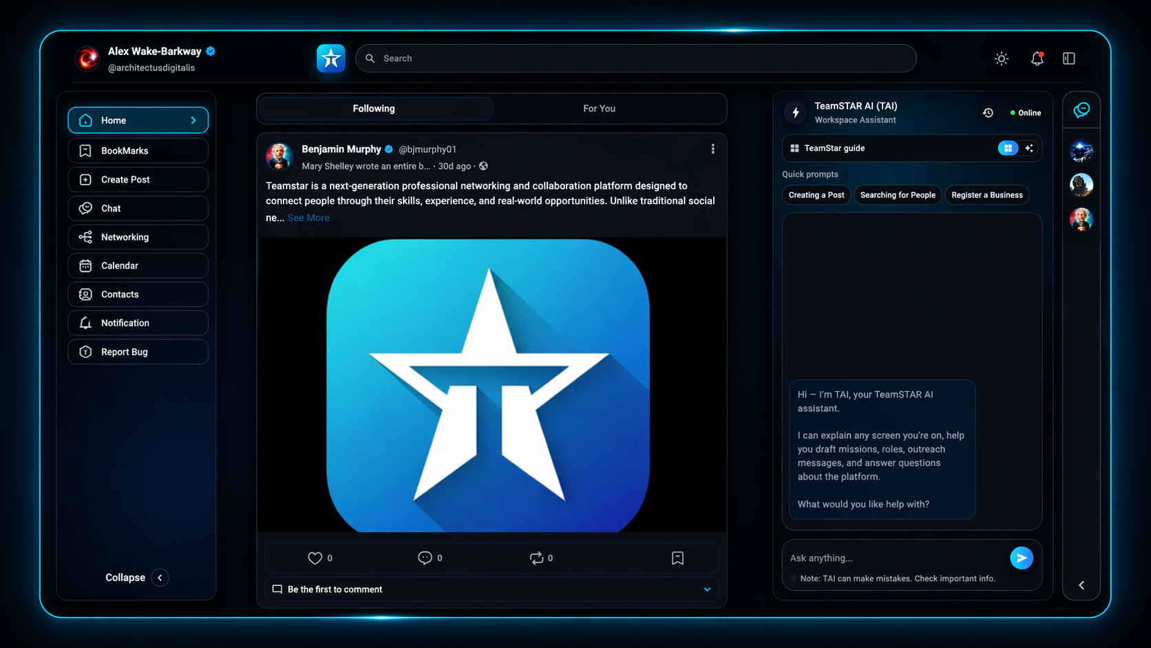 Teamstar feed intro screen